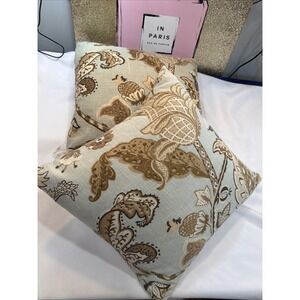Set 2 Newport Down Blue,tan Floral Decorative Throw Pillow 18x16 Made Zip Cover